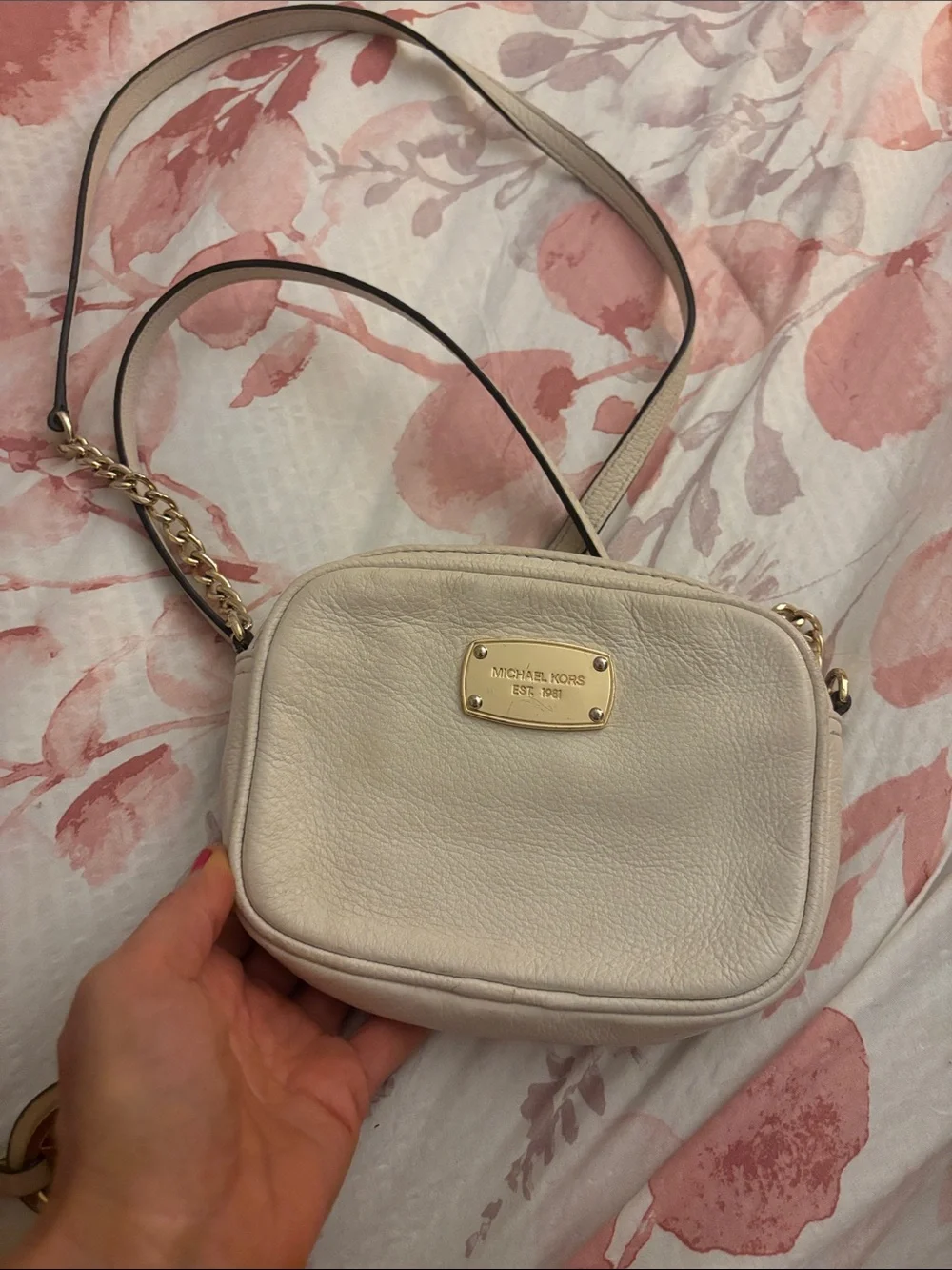 Michael Kors Cream Leather Crossbody with Gold Plate